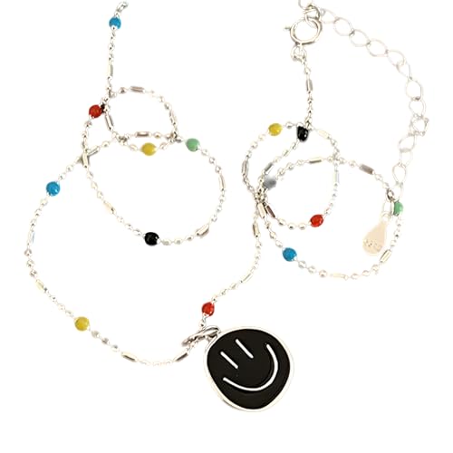 Collier chaîne de clavicule argenté avec pendentif smile punk vintage pour femmes