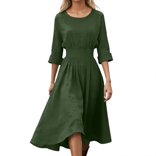 Robe décontractée à manches longues et col rond avec ceinture pour femme
