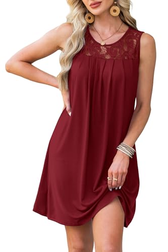 Image of BKRIVE Womens Lightweight Sleeveless Summer Dresses | Lace Yoke Neckline, Figure-Flattering for All Shapes - Ideal Beach Cover-Up & Hot-Weather Travel Essential
