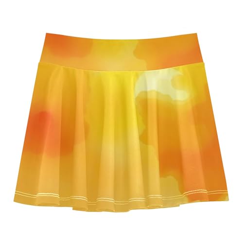 Joisal Athletic Shorts for Girls Skorts Orange Yellow Watercolor Kids Tennis Skirts Uniform Pleated Skort 3t