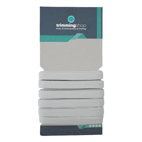 Trimming Shop 7mm Wide, 1 Metre Long - White Elastic Ribbon for Sewing and Crafts - Spool of Elastic Flat Band for Clothing - Stretchy Cord for Skirts and Trousers Waistbands