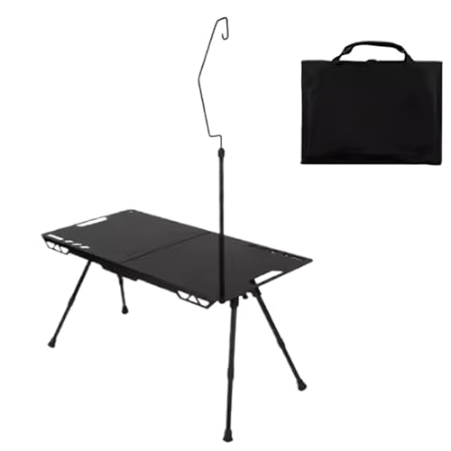 Mesa de camping, escritorio plegable resistente con soporte para luz, mesa de picnic ligera | para portón trasero, caravana, viajes, barbacoa, playa, patio, balcón, jardín