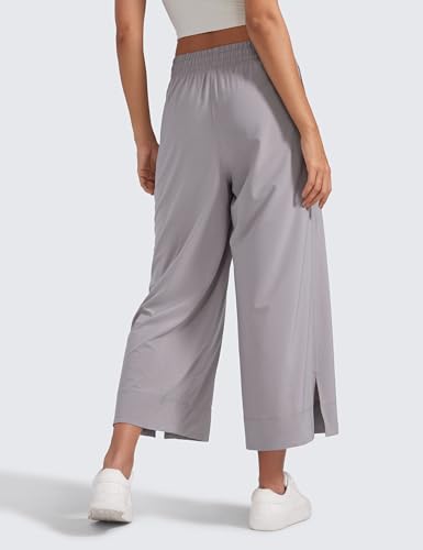 Image of CRZ YOGA Lightweight Wide Leg Crop Pants 25 inch | Casual, Travel, Comfy, Soft, Split, Loose Fit, Pockets, for Women