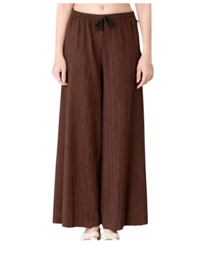 Image of Women Pleated Palazzo Pants | Elastic Waist Free Size Plazzo | Casual Summer Wide Leg Trousers | Pack of 3 Palazzo for Women