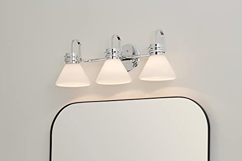 Image of Kichler Farum 26 inch 3-Light Bathroom Vanity Light Fixture with Opal Glass in Chrome, Modern Wall Mount Over Mirror for Single or Double Vanity (26 inch x 9.5 inch x 9.5 inch), 55155CH