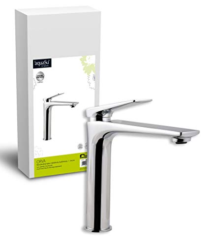 'aquaSu® Einhandmischer Orva für Waschtisch I Mittelhoch I Chrom I Wasserhahn für Aufsatzwaschbecken I Einhebelmischer I Armatur I Mischbatterie