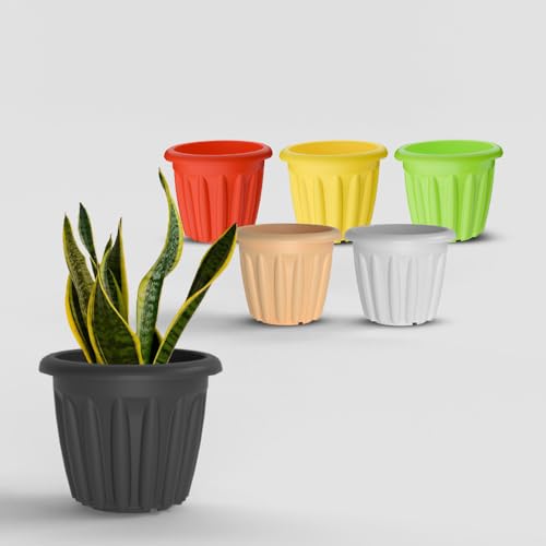 Image of YUCCABE ITALIA SHERA Floot 12 Inch Plastic Flower Pot 6 Piece Set of Round Shape Planter for Home Garden Seedling Planter for pots (Multicolor)