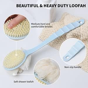 MANTHUMI 2 IN 1 Back Body Bath Brush with Bristles and Loofah Back Scrubber with Curved Long Handled for Skin Exfoliating Bath, Massage Bristles Suitable for Wet or Dry, Men and Women(Multi) (A1) 2