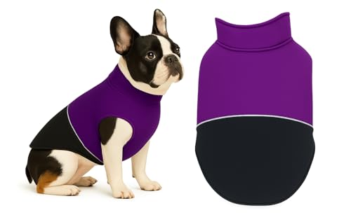Image of The Pets Company Dog Winter Coat Jacket, Cloth, Windproof, Reversible, Light Weight, Washable, Ultra Warm Thick Fleece Lined Dog Vest For Cold Weather Protection, (Purple Black, Small - Med - 16 Inch)
