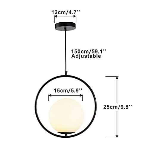 Image of Vintage Pendant Light 1-Light Black Glass Globe Ceiling Pendant Lamp Chandelier Oval Shape Hanging Pendant Light Fixtures for Bedroom Living Dining Room Kitchen (Round(25cm))