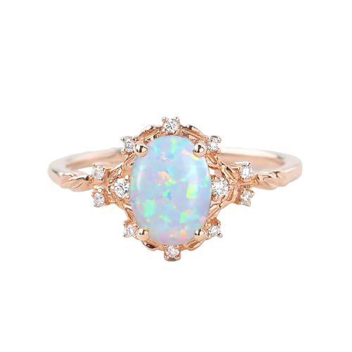 10K 14K 18K Gold Opal Rings for Women Center 1.5CT Oval Opal and Moissanite Engagement Rings with Text Engraving