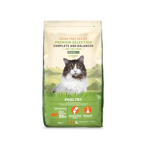 by Amazon Comida Completa para Gatos con Receta sin Granos, Senior, con Pollo Fresco, 3 kg
