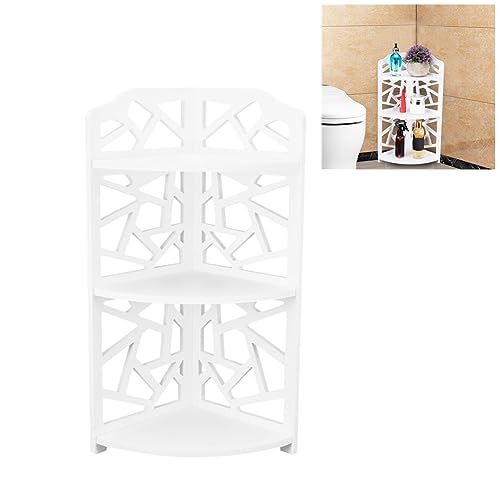 Estante esquinero de 3 niveles, estante de almacenamiento para plantas montado en la pared para espacios pequeños, ideal para baño, sala de estar, dormitorio, cocina, balcón, compacto, 7.3 x 18.5 x