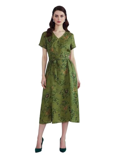 Robe mi-mollet en soie imprimé floral col en V avec ceinture amovible
