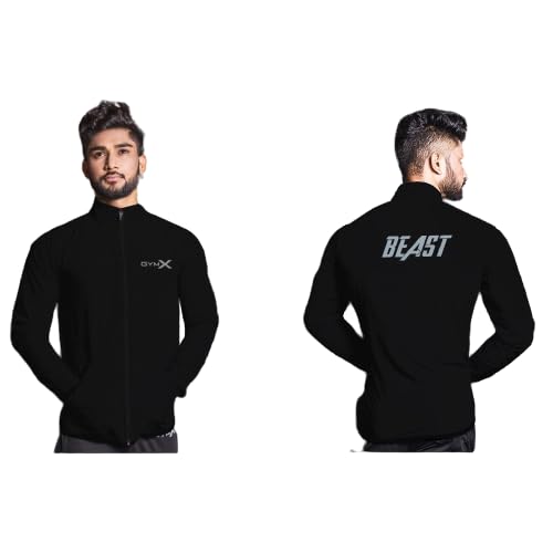 GymxMen's Beast Jet Jacket |Solid Athletic Full Sleeve Blue Trackjacket for Men| Polyester Hooded Neck Wind Cheater For Bikers With Front Zip |Summer Jacket for casual, gym & sports