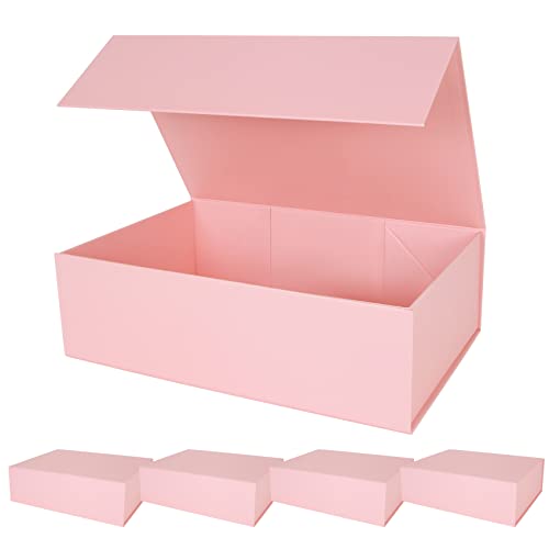 Aimyoo Pink Magnetic Gift Boxes with Lids 13.8x9x4.3 in, Large Bridesmaid Groomsman Proposal Box, Rectangle Collapsible Box for Present Graduation Birthday Storage 5 Pack