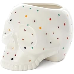 Maceteros Rotos Decorados Fisura - Macetero Original con diseño de Ojos. Macetero Decorativo Interior. Macetero con Patas para Cactus. Maceta de cerámica para Flores y suculentas.13 x 12,5 cm. (Lunares, Calavera)