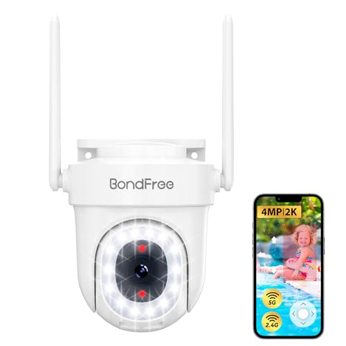 BondFree 2K 4MP Überwachungskamera Aussen, 355°/90° Schwenkbar Kamera überwachung aussen, 2,4GHz/5GHz Dualband, Farbnachtsicht, KI-Erkennung, PIR Bewegungsmelder, Personen/Autoerkennung, mit 16LEDs