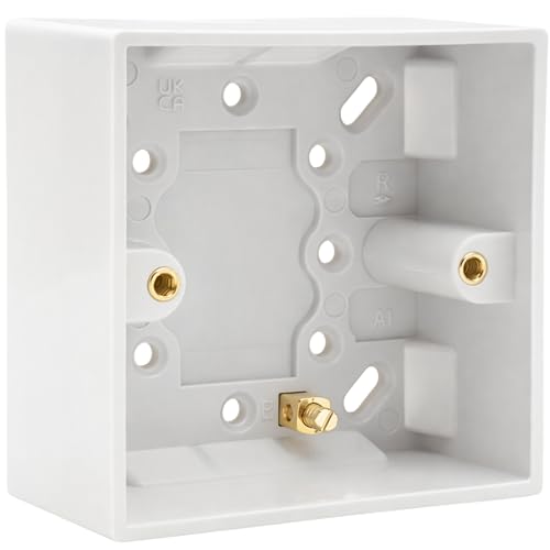 1 Gang 35mm Surface Pattress Box – Square 85x85mm White Back Box, BS5733 Compliant, Electrical Surface Mount Box