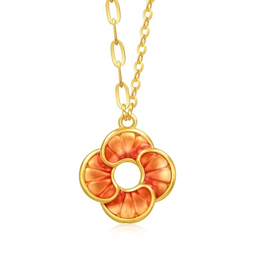 Image of CHOW SANG SANG 999 24K Gold MINTYGREEN Auspicious Windmill Dual Sided Wear Dainty Necklace for Women 47cm 95573N