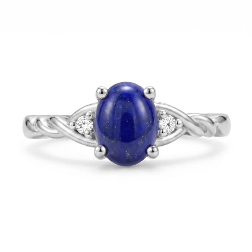 Image of Rylos Sterling Silver Classic Birthstone Ring - 7X5MM Oval Gemstone & Diamonds - Women's Jewelry, Sizes 5-10