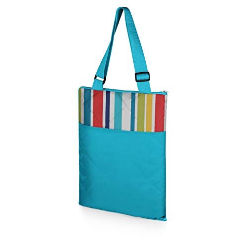 ONIVA - a Picnic Time brand - Vista Outdoor Picnic Blanket & Tote - Beach Blanket - Camping Blanket, (Fun Stripe Pattern with Aqua Blue Exterior) - Thumbnail 3