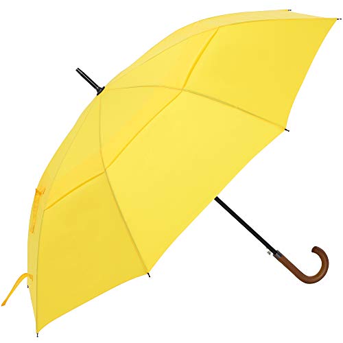 Zekar Wooden J-Handle Umbrella, 54/62 / 68 Inch, Uv & Classic Versions, Large Windproof Stick Umbrella, Auto Open For Men And Women Golf Umbrella (Yellow, 62”) #TOP10