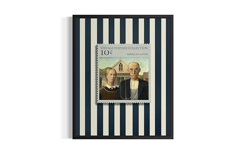 American Gothic, Grant Wood Poster Art Print, Vintage Postage Wall
