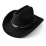 Jastore Kids Boys Cowboy Hat Western Cowgirl Hat for Toddler Leather Belt Buckle Cowgirl Hat for Girls (US, Age, 5 Years, 10 Years, Black)