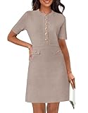 MEROKEETY Women's Summer Bodycon Sweater Dress Business Casual Outfis Short Sleeve Knit Button Formal Elegant Work Dress, Cashmere, Medium