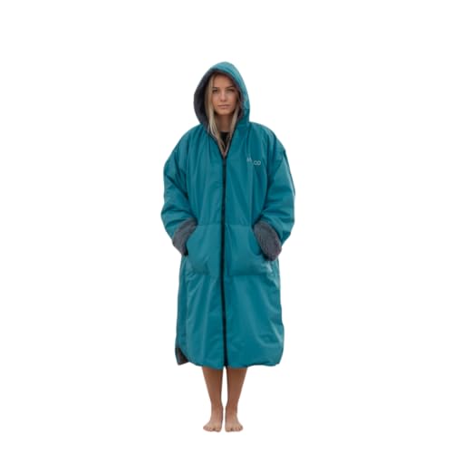 Image of Malo'o Adult Sherpa Lined Surf Parka Changing Robe, Waterproof & Windproof Swim Parka, Long Sleeve Hooded Dry Robe