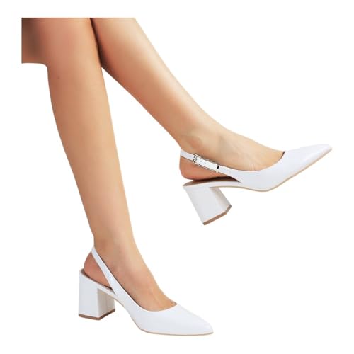 Women Patent Block Heel Buckle Slingback Pumps Shoes4