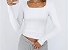 OYIGELZ Womens Long Sleeve Shirts Crop Tops Fall Fashion 2025 Square Neck Going Out Basics Tees Y2k Clothes(White-U1,M) #2