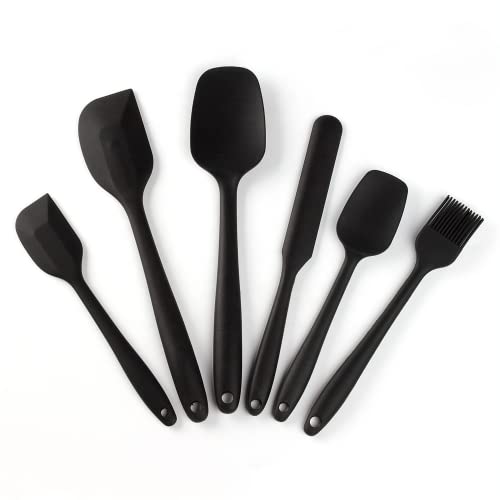 Image of Oren Empower Set of 6 Pcs Silicone Spatula & Kitchen Utensil with Hook Design for Cooking /Non-Stick BPA Free /Household Heat Resistant Item, Flexible Non Toxic Silicon Cookware Tools - Black