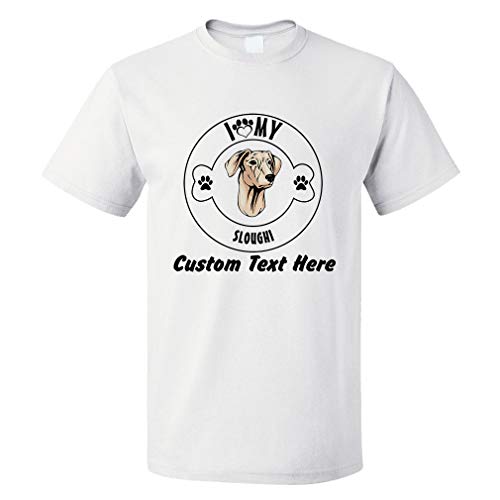 Custom Funny Graphic T Shirts for Men I Love Paw My Sloughi Dog Cotton Top White Personalized Text Here 2X Large