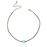 POMINA Handmade Turquoise Stone Choker Cute Leather Cord Choker Necklace for Women Teen 12 inches (Blue)