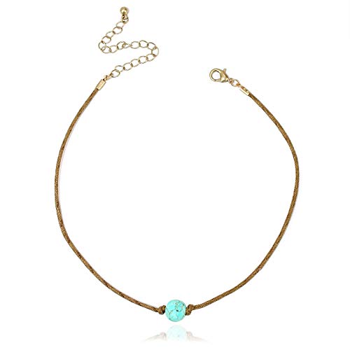 Pomina Handmade Turquoise Stone Choker Cute Leather Cord Choker Necklace For Women Teen Girls, 12 Inches (Blue) #TOP23