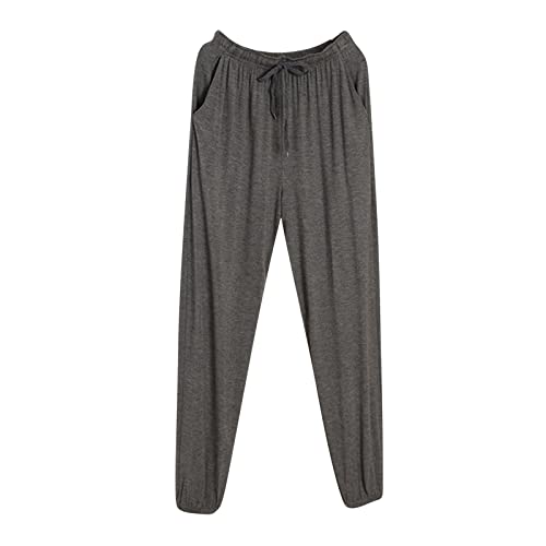 Pantalones de pijama para hombre, pantalones de casa, pantalones delgados, alargados, de gran tamaño, informales, holgados, pantalones deportivos sueltos para hombre con tira de botones, Gris oscuro