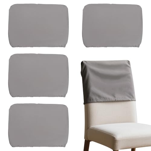 4 fundas protectoras elásticas de poliéster para respaldo de sillas de comedor, a prueba de polvo, para oficina, hogar, comedor, cocina, hotel (35 x 48 cm, gris)