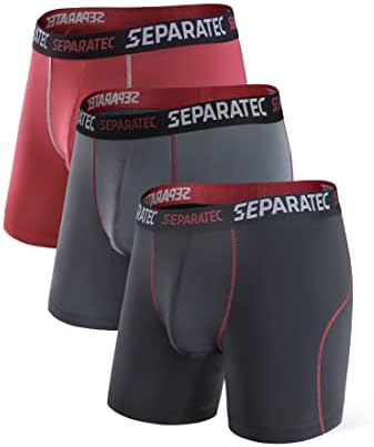 Separatec Men's Underwear Quick Dry Sport Performance Boxer Briefs With Supportive Dual Pouch 3 Pack(M,Black/Dark Gray/Maroon)