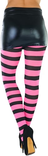 Image of ToBeInStyle Women's Wide Horizontal Contrast Stripe Tights Opaque Hosiery