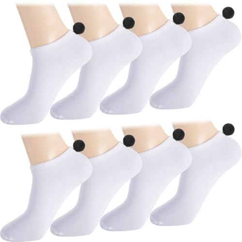 Vicenpal 8 Pairs Women Pom Pom Socks Ankle with Balls on the Back Cosplay Seamless Socks (0.8 Inch Black)