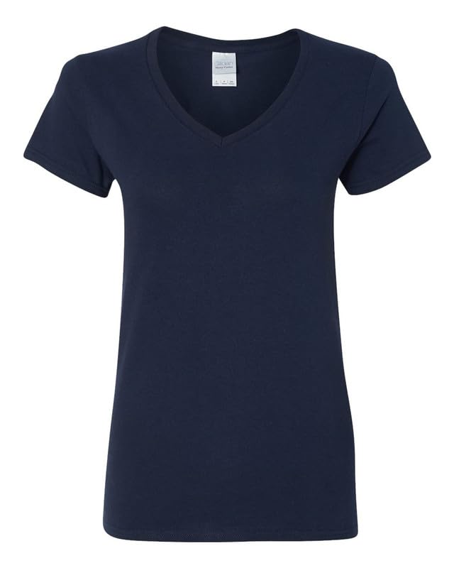 T-shirt col en V femme Gildan coton épais bleu marine XL premium