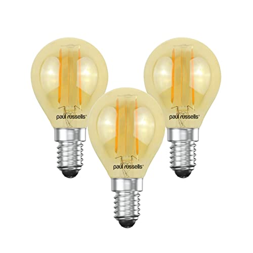 paul russells LED Filament Golf Ball Light Small Edison Screw E14, 20W Equivalent G45 Bulbs, 2.5W 200LM LED 2200K Amber Lamps, Home Ceiling Chandelier Energy Saving Lightbulbs, Pack of 3