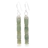 NOVICA Artisan Handmade Ref Jade Dangle Earrings Sterling Silver Green Bar Thailand Good Luck [2 in L x 0.2 in W]