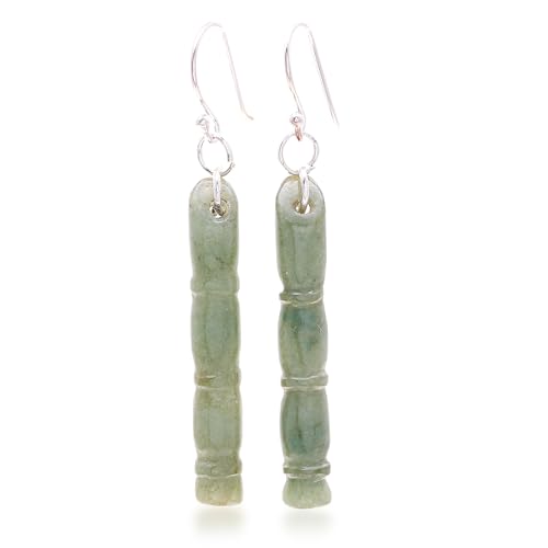 NOVICA Artisan Handmade Ref Jade Dangle Earrings Sterling Silver Green Bar Thailand Good Luck [2 in L x 0.2 in W]