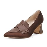 Women's Chunky Block Low Heels Pumps Stitching Retro Work Office Dress Shoes Dark Brown