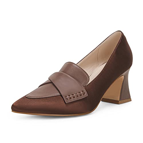 Women's Chunky Block Low Heels Pumps Stitching Retro Work Office Dress Shoes