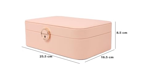 Image of BucketList Large PU Leather Jewellery Organizer Box with Necklace Hooks | Multi-Layer Jewelry Storage Case with Removable Tray & Secure Lock (PU Leather with Removable Tray (Pink))