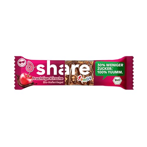 share Family Bio Bar Fruchtige Kirsche 12x(3x25g) – Bio Haferriegel vegan, glutenfrei, ballaststoffreich, zuckerreduziert – Müsliriegel Snack für Kinder & Erwachsene